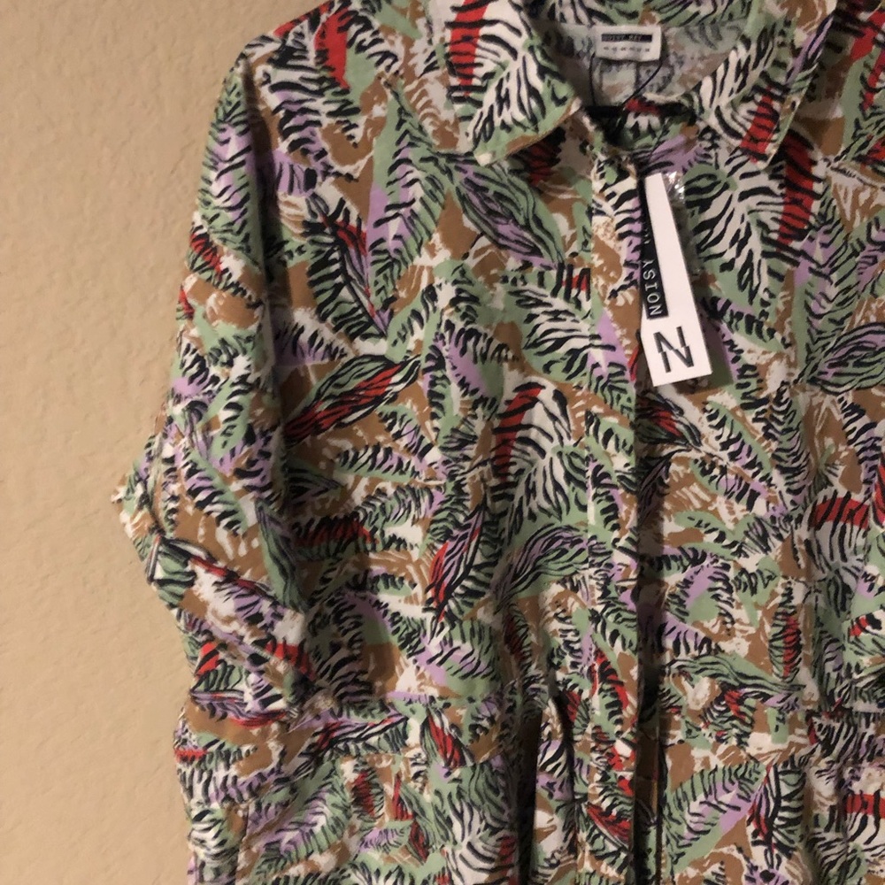 Noisy May Shirt Romper Animal Print Playsuit Multi-Color Collar Button Tie - Picture 5 of 8